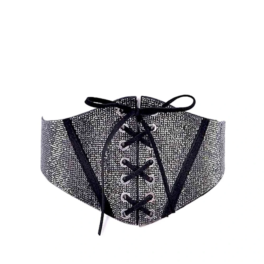 Black & Hematite Rhinestone Corset Statement Belt